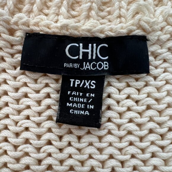 🪷CHIC by Jacob Knit Sweater Cream Black Long Sleeve Round Neck XS Fishermans - Picture 3 of 8